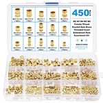 Gueenky 450PCS Female Thread Knurled Nuts, M2 M3 M4 M5 M6 Brass Threaded Insert, 15 Sizes Embedment Nuts Assortment Kit with Storage Box for 3D Printing Injection Moulding