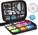 Sewing KIT 126 Pcs DIY Sewing Supplies with 22-Color Threads & Needles, Portable Mini Sewing kit for Beginner, Traveller and Emergency Clothing Fixes, with Premium Black Carrying Case