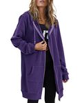 Zeagoo Women Casual Zip Up Fleece Hoodies Tunic Sweatshirt Long Hoodie Jacket Purple