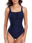 FLYILY Women’s Ruched One Piece Swimsuits Tummy Control Bathing Suit Slimming Monokini 1 Piece Swimwear(Navy,M)