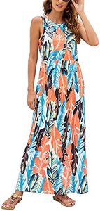Hount Maxi Dresses for Beach Vacation Women Summer Casual Floral Print Sundresses Leaf Print S