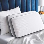 Cushio™ Cooling Gel Memory Foam Pillow | Size 24"x16"x3.5" (Set of 2) Cervical Pillow for Relieving Neck & Shoulder Pain with Free Pillow Cover (White & Grey)