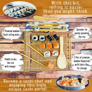 Bamboo Sushi Making Kit Set – Rolling Mat, Chopsticks, Rice Paddle