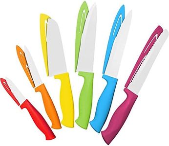 12 Pcs Steel Rainbow Kitchen Knife Set - Dishwasher Safe Knives with Sheath Covers - Sharp Multicolored Colorful Set For The Kitchen With Bread, Slicer, Santoku, Utility, Paring Knives