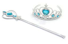 Kuzhi Frozen Elsa Crown Tiara and Wand Set – Silver Heart Jewel (Blue)