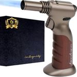 Powerful Dual Flame Style+Triple Adjustable Flame Size in One Hand Butane Torch-by inZaynity-Refillable Blow Torch Continuous Flame Lock,Soldering,Cooking,BBQ,Crème Brulee,Welding,Resin (Brown Steel)