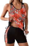 Dokotoo Two Piece Bathing Suits for Women Tummy Control Tankini Top and Boy Shorts Floral Print Drawstring Beachwear Tankini Swim Suits Red Large