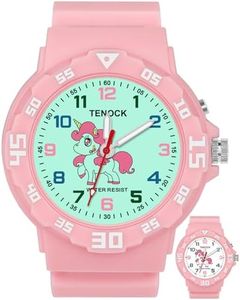 TENOCK Kids Analog Watches for Girls Boys Watches with Soft Band Learning Time 50M Waterproof Children Watch Easy to Read for Ages 4-12 Kids Gift (Unicorn-Pink)