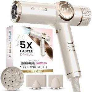 ELLA BELLA® Professional Ionic Hair Dryer with Diffuser • Negative Ion Blow Dryer • Suitable All Hair Types • Intelligent Heat Control & Rapid Drying Speeds • Lightweight Design • Low Noise Technology