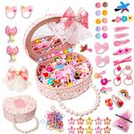 Jewellery Box Hair Accessories Storage Organiser for Girls, Hair Clips and Hair Bands Birthday Presents Gift Set for 3-12 Years Girls Kids, Pink, Circular Box