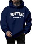 SweatyRocks Men's Casual Hooded Sweatshirt Letter Print Long Sleeve Drop Shoulder Pullover Tops Royal Blue Medium