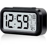 KADIO Digital Alarm Clock Table Clock for Students, Home, Office, Corporate with Automatic Sensor, Date & Temperature-Black,Plastic, 14W x 8H