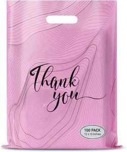 Rainbows & Lilies 100 Thank You Plastic Bags with Handles - 12"W x 15"H Thick Reusable Bulk Shopping Bags for Small Business, Retail, Boutique Shop, Clothes, Gifts, Tshirts, Goodie Party Favors (Pink)