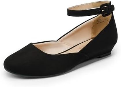 DREAM PAIRS Women's Dress Flats Ballet Low Wedge Round Toe Ankle Strap Comfortable Casual Flats Shoes,Size 6.5,Black/Suede,REVONA