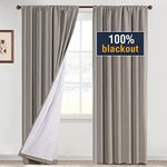 H.VERSAILTEX Blackout Curtains for Bedroom/Living Room, Noise Reducing Thermal Insulated Rod Pocket Blackout Window Drapes with White Backing, 52 by 84 Inches Long, 2 Panels, 2 Bonus Tie-Backs, Taupe