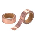 MFUOE 2 Rolls Rose Gold Foil Washi Tape Solid 15mm x 5 Meters Decorative Masking Tape for DIY Craft Gift Wrapping Photo Frame Scrapbooking