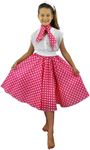 Deluxe Childs Rock n Roll Skirt Fancy Dress Costume - 18"/47 cm Polka Dot 50's Skirt with Neck Scarf Coloured - Rock 'n' Swing Outfit Child (18" Long - Pink with White Dots)