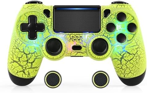 MOOGOLE PS4 Controller Wireless - with 7 Lighting Modes, 7 Colors LED Light, Unique Crack, 2 Thumb Grips, Dual Vibration Feedback, 6-Axis Motion Sensing - Wireless PS4 Controller for PS4 & PC Windows