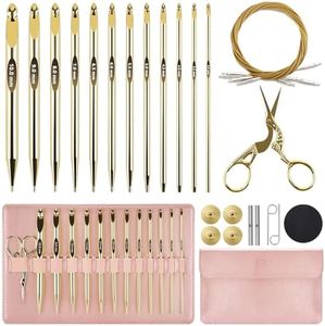 AIYUNDI Tunisian Crochet Hooks Set with Cable, 6-Inch Gold-Plated Aluminum Interchangeable Crochet Hooks 3mm-10mm, Long Crochet Hooks, Lightweight, Anti-Twist Swivel Cables, Ergonomic, Gold 26 PCS