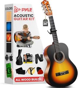 Pyle Beginner Acoustic Guitar Kit, 1/2 Junior Size All Wood Build Nylon String Instrument with Capo, Gig Bag, Strap, Extra String Set, Guitars for Beginners Adults Youth, 34" Sunburst Teardrop Gloss