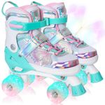 Nattork Kids Roller Skates for Girls Boys Kids, 4 Sizes Adjustable Quad Skates Butterfly and Flower with All Light up Wheels - Birthday Gift for Indoor Outdoor Sports
