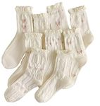 MarJunSep Cute Floral Crew Socks for Women Teen Girls Flower Cottagecore Frilly Vintage Fancy Cotton Socks, 9 Pairs C Pack, Medium