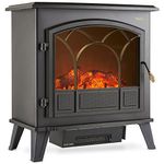 VonHaus Electric Stove Heater 1850W – Electric Fireplace – Indoor Log/Wood Burner Effect, Freestanding Fire, Portable, LED Flame, 2 Heat Settings, Adjustable Thermostat, Black – 2 Year Warranty