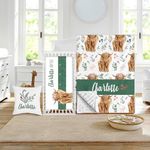 Duckbe Custom Crib Bedding Set - Highland Cow Design Personalized Name Baby Nursery Bed 3 Pcs Set - Chic Soft Blanket with Dotted Backing, Sheet, Pillowcase for Newborn Girls Boys Gifts Color04