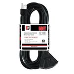 EP 50 Ft Outdoor Extension Cord with 3 Electrical Power Outlets - 16/3 SJTW Black Cable with 3 Prong Grounded Plug for Safety Great for Christmas Lights, Garden and Major Appliances