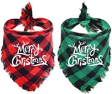Malier 2 Pack Dog Bandana, Christmas Classic Buffalo Plaid Pattern with Tassels Edges, Pets Scarf Triangle Bibs Kerchief Bandana Costume Accessories for Small Medium Large Dogs Cats (X-Large)