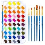 48 Color Watercolor Paint Set, Ohuhu Artists Fundamental Watercolor Pan Kits Vibrant Water-Color with 6 Paint Brushes for Watercolor Painting, Acrylic Painting, Adults Aquarelle Kit