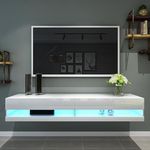 DMAITH Floating LED TV Stand, Black Wall Mounted Modern High Gloss TV Stand with Storage for 70 75 80 Inch TV, Entertainment Center Media Console for Living Room, Bedroom