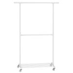 SONGMICS Heavy-Duty Clothes Rack, Double-Rod Clothing Rack for Hanging Clothes, Industrial Garment Rack on Wheels, Adjustable Metal Frame, 2 Casters with Brakes, Commercial Display, White UHSR062W01