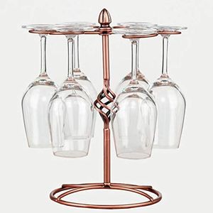 Wine Glass Stand Racks Holder- Elegant Freestanding Stemware Holder Stand With 6 Hooks for Home and Bar Storage and Artistic Tabletop Display, Metal Wine Glass Holder (Bronze)