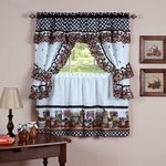 Naturally Home Mason Jars Kitchen Curtain Cottage Set, Tiers and Ruffled Swag, 24-Inch Long and Swag Top