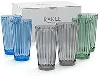 RAKLE Highball Glasses Set of 6 – 14.8oz Tall Drinking Glasses – Premium Glassware Set for Mixed Drinks, Cocktails, Water, Juice, Smoothie – No-Lead Dishwasher Safe Colored Glasses