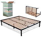 EVERGREENWEB – Folding Double Bed Frame 140x190-35 cm High with strong Iron Frame and Beech Wood Slats, Orthopedic Bed Base FULLY ASSEMBLED + 6 Legs for all Mattresses & Pillows, 100% ITALIAN