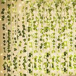 KASZOO 84Ft 12 Pack Artificial Ivy Garland Fake Plants Vine Hanging Garland with 80 LED String Light Hanging for Home Kitchen Garden Office Wedding Wall Decor Green