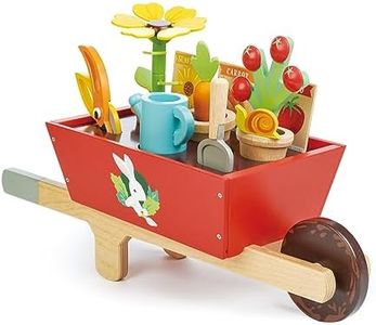 Tender Leaf Toys Wooden Wheelbarrow Toy - Pretend Play Indoor Garden Planting Game