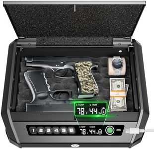 Gun Safe with LCD Display & USB Port, ≤0.1s Quick Access Biometric Handgun Safe for 2-4 Pistols, Hand Gun Lock Box with Fingerprint | Keypad | and Keys for Home Drawer Bedside Nightstand