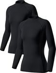 TSLA Women's Thermal Long Sleeve Tops, Mock Turtle & Crew Neck Shirts, Fleece Lined Compression Base Layer, Heat Core Mock Neck 2pack Black/Black, Small