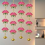 Divyakosh Door Hangings for Home Decoration | 4 Latkans, Pink, Size - 24 Inch Each| Temple Decoration Items, Pooja Decoration Items, Lotus with Bell Hanging Wall/Door Decoration for Home |