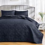 Qucover Bedspreads King Size Soft Lightweight Summer Bedspread Vintage Flower Parrten Breathable Polyester Ultrasonic Quilting Technology Coverlet Set with Pillow Shams, Navy Blue 270x243cm