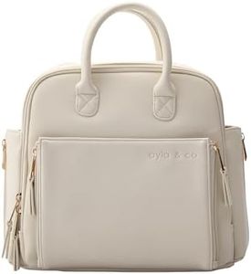 Ayla & Co Mini Bag, Transitional Minimal Diaper Bag, Vegan Leather, with Expandable Pockets, Built-In Wallet, Organizer, Magnetic Front Pocket, Adjustable Straps, Ivory