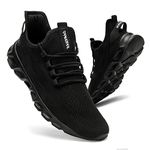 CAIQDM Mens Trainers Running Shoes Leisure Sneakers Mesh Walking Gym Tennis Shoes Lightweight Breathable Sports Outdoor Fitness Jogging Black 9 UK