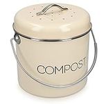 Navaris Compost Bin for Kitchen Counter - 0.8 Gallon (3L) Metal Countertop Indoor Composter Bucket with Charcoal Filters and Lid - Cream, Size Small