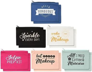 Glamlily 12-Pack Motivational Quote Canvas Bulk Makeup Bags with Zippers - 6x8 makeup bag for Women and Teens, Traveling, Work, Everyday Use (6 Designs)