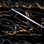 Purvaa Collection Vinyl Marble Wallpaper Peel and Stick Waterproof Wallpaper for Home Kitchen Countertop Cabinet Furniture Oil Proof Kitchen Stickers(60X200cm) (Gold Black)