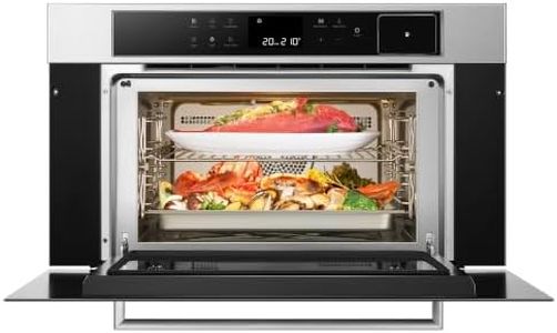 ROBAM 30 Inch Built-in Combi Steam Oven, 1.7 cu.ft, 13 Cooking Functions with Steam, Convection, Roast & Bake, 50 Preset Recipes, Hi-Temp Steam up to 300°F, Black Glass&Stainless Steel CQ762S (Silver)