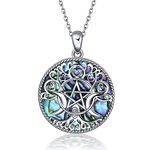 YFN Triple Moon Goddess Necklace Sterling Silver Pentagram Pentacle Opal Pendant necklace Pagan Wiccan Magic Amulet Tree of Life Jewelry for Women Men 18", Sterling Silver, Abalone